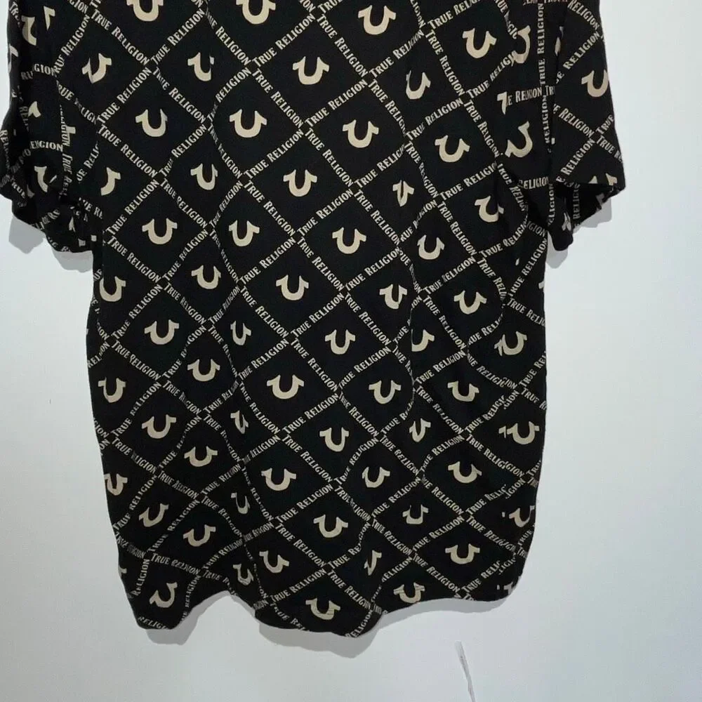 True Religion Mens Black Cream Monogram Crew Neck Cotton Short Sleeve T-Shirt XL